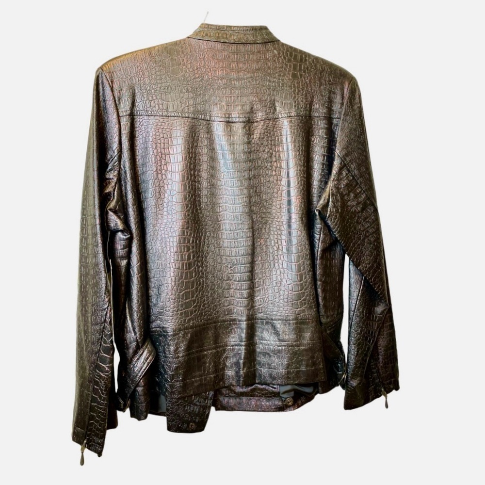 Erin London Women’s Faux Leather Snake Print Motorcycle Jacket - Picture 2 of 6